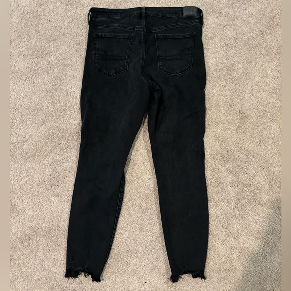 American Eagle Distressed Black Denim- Ultra Stretch - Size 14 Short - Picture 1 of 3